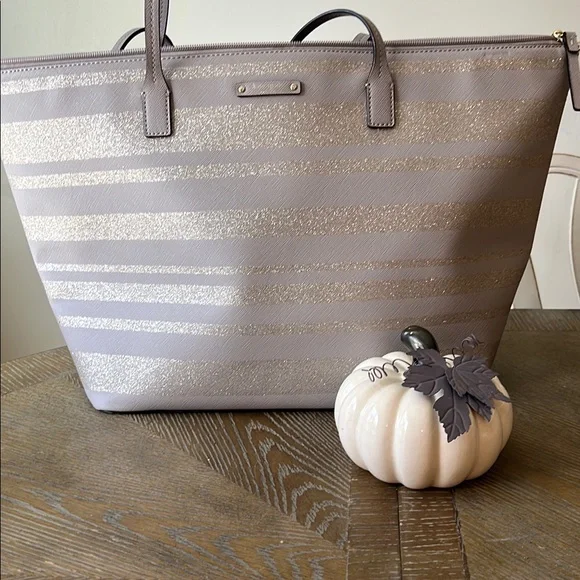Kate Spate Haven Lane Glitter Striped Tote Lavender - Picture 1 of 15